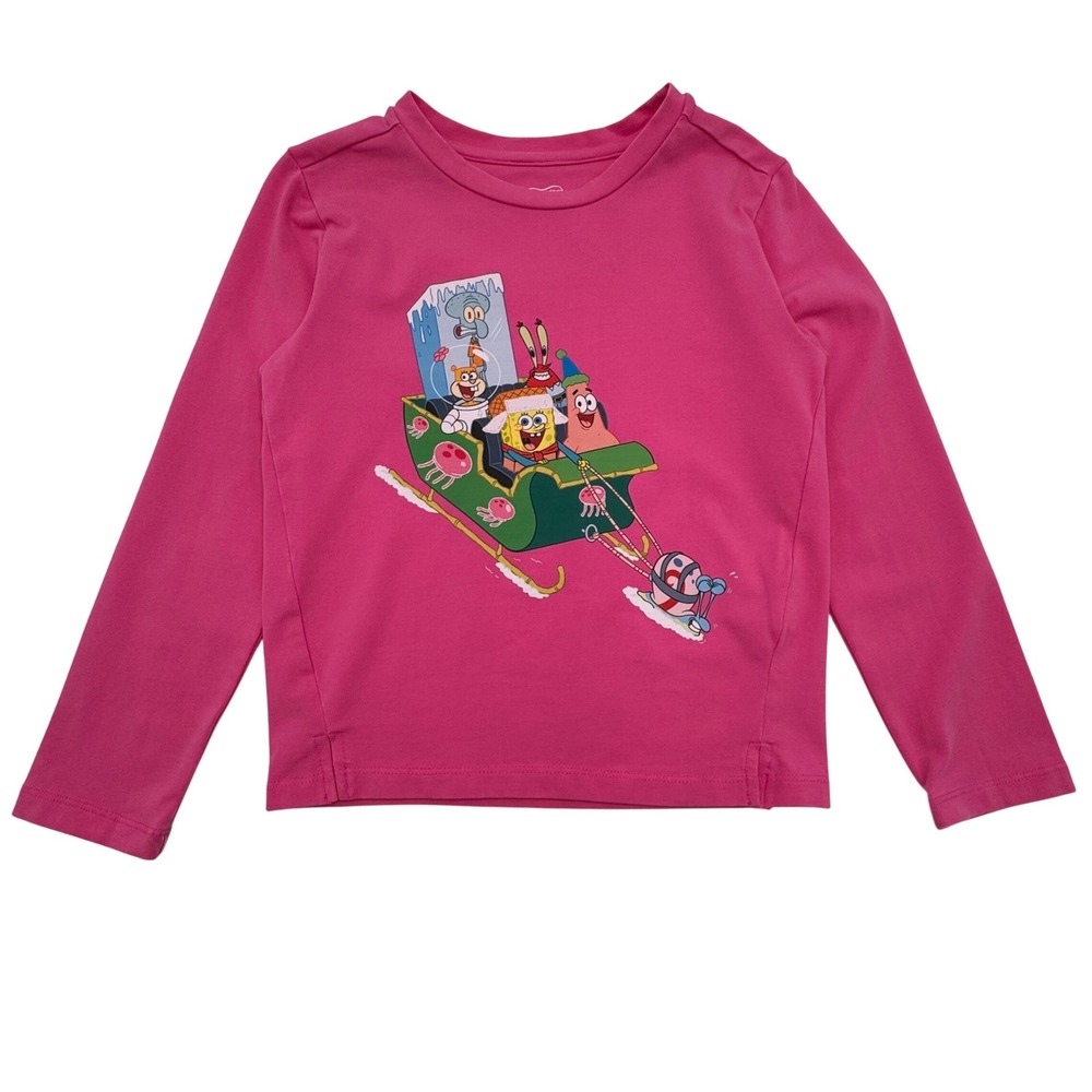 NEW Andy Evan Spongebob Squarepants Shirt Girls 5 Pink‎ Sleigh Ride Tee Holiday